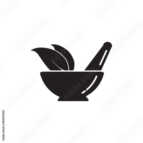 vector illustration of mortar and pestle. natural herbal pharmacy medical concept