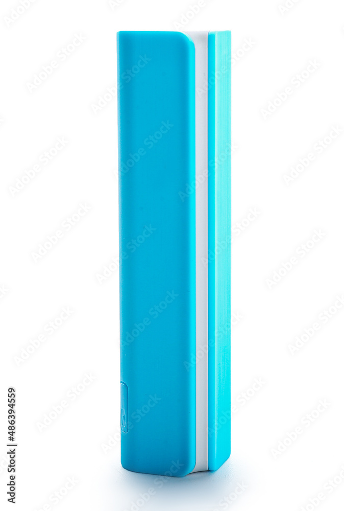Blue power bank on white background Blue power bank on white background