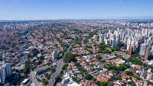 Fototapeta Naklejka Na Ścianę i Meble -  Aerial view of the city of São Paulo, Brazil.
In the neighborhood of Vila Clementino, Jabaquara, south side. Aerial drone photo. Avenida 23 de Maio in the background