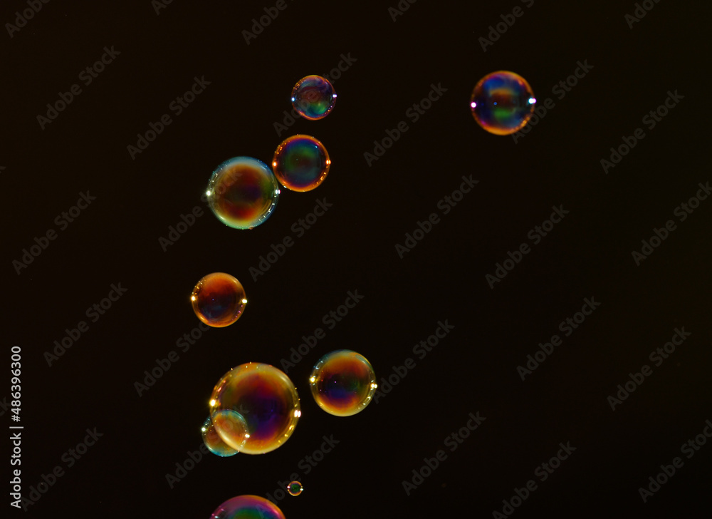 Beautiful soap bubbles on dark background