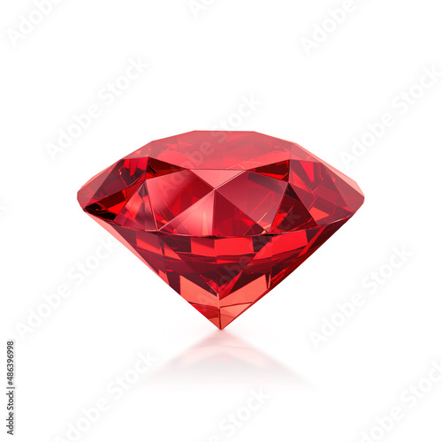 Red dazzling diamond on white background. 3d render