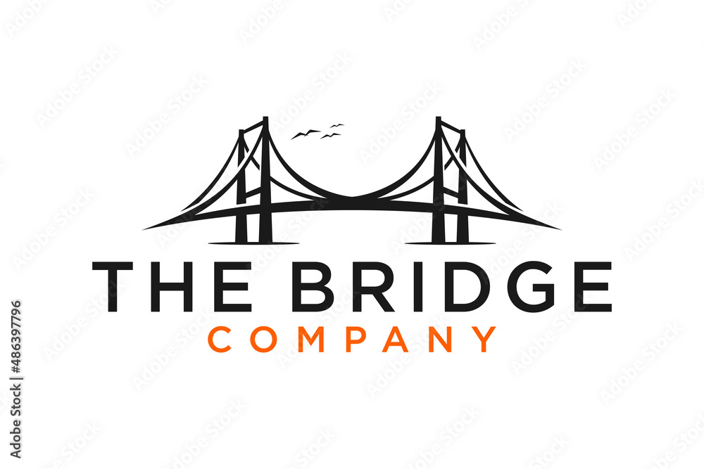 Fototapeta premium Silhouette of Suspension Cable Bridge logo design