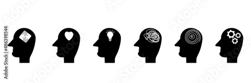 Human head with thoughts. Business vector icon. Business, education concept. Chart concept. Vector illustration. stock image.