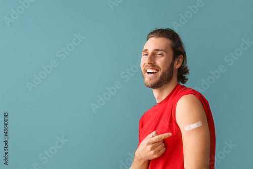 Young man with applied medi...