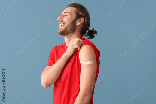 Young man with applied medi...