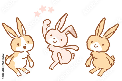 やんちゃなイースターのうさぎ ３匹 ベクターイラスト セット
