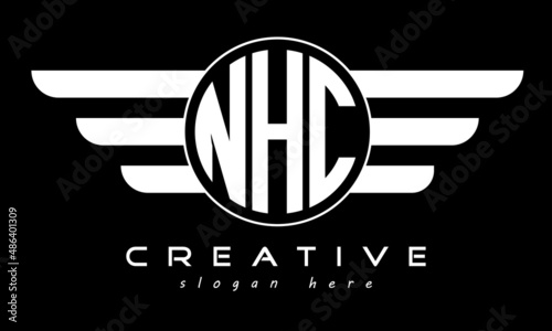 NHC three letter monogram type circle letter logo with wings vector template. photo