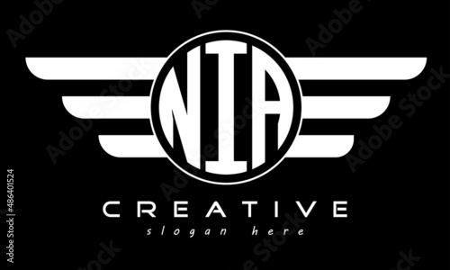 NIA three letter monogram type circle letter logo with wings vector template. photo