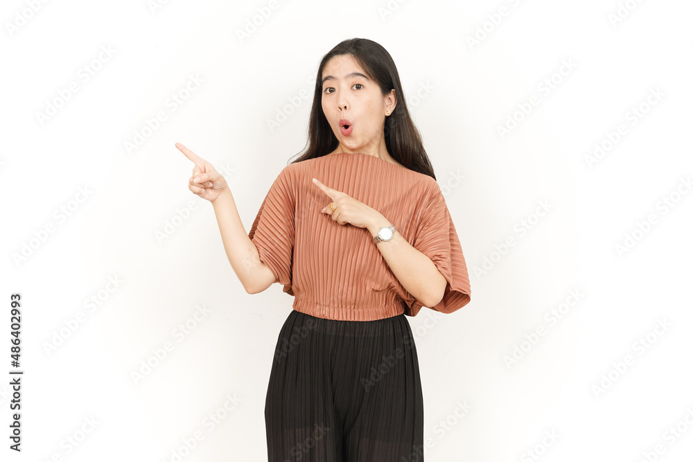 Presenting and Pointing Side Product or Copy Space Of Beautiful Asian Woman Isolated On White Background Presenting and Pointing Side Product or Copy Space Of Beautiful Asian Woman Isolated On White Background