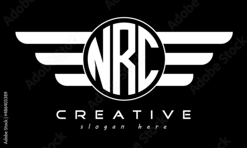 NRC three letter monogram type circle letter logo with wings vector template. photo