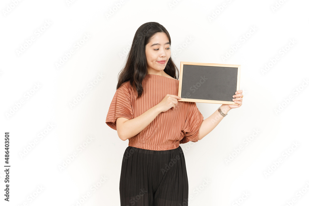 Showing, Presenting and holding Blank Blackboard Of Beautiful Asian Woman Isolated On White Background Showing, Presenting and holding Blank Blackboard Of Beautiful Asian Woman Isolated On White Background