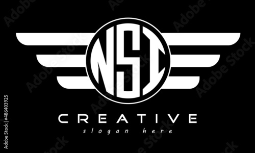 NSI three letter monogram type circle letter logo with wings vector template. photo