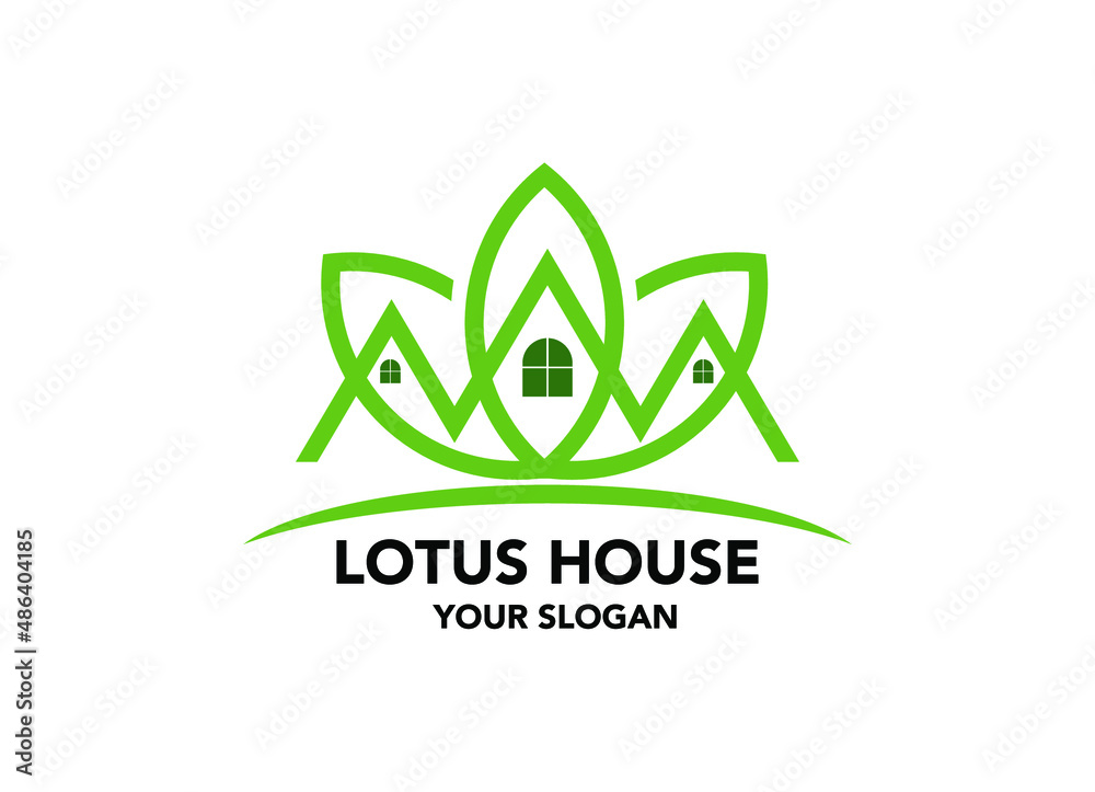 Lotus house with line art logo design inspiration Vector Lotus house with line art logo design inspiration Vector