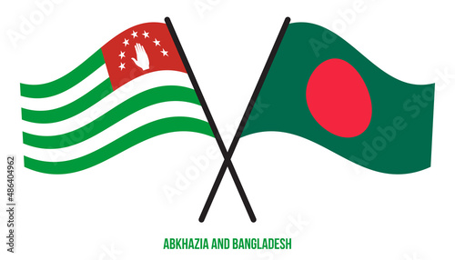Abkhazia and Bangladesh Flags Crossed And Waving Flat Style. Official Proportion. Correct Colors.