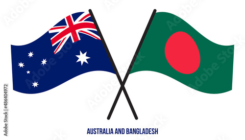 Australia and Bangladesh Flags Crossed And Waving Flat Style. Official Proportion. Correct Colors.