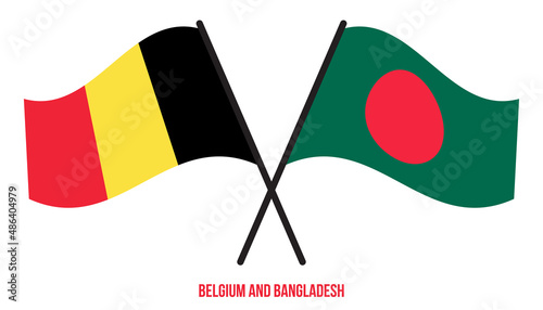 Belgium and Bangladesh Flags Crossed And Waving Flat Style. Official Proportion. Correct Colors.