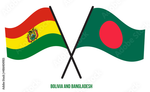 Bolivia and Bangladesh Flags Crossed And Waving Flat Style. Official Proportion. Correct Colors.