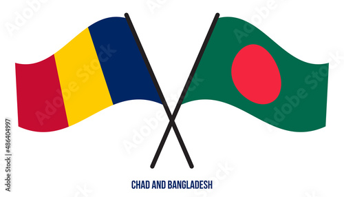 Chad and Bangladesh Flags Crossed And Waving Flat Style. Official Proportion. Correct Colors.