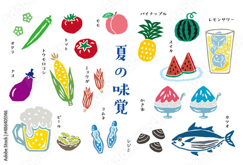 夏の味覚　レトロなベクターイラスト