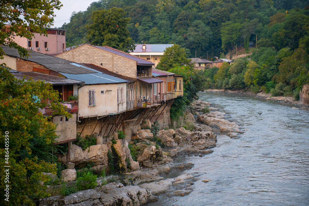 houses in georgia on the slope of the river in kutaisi