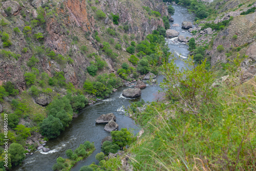 beautiful river runs between the rocky mountains photo