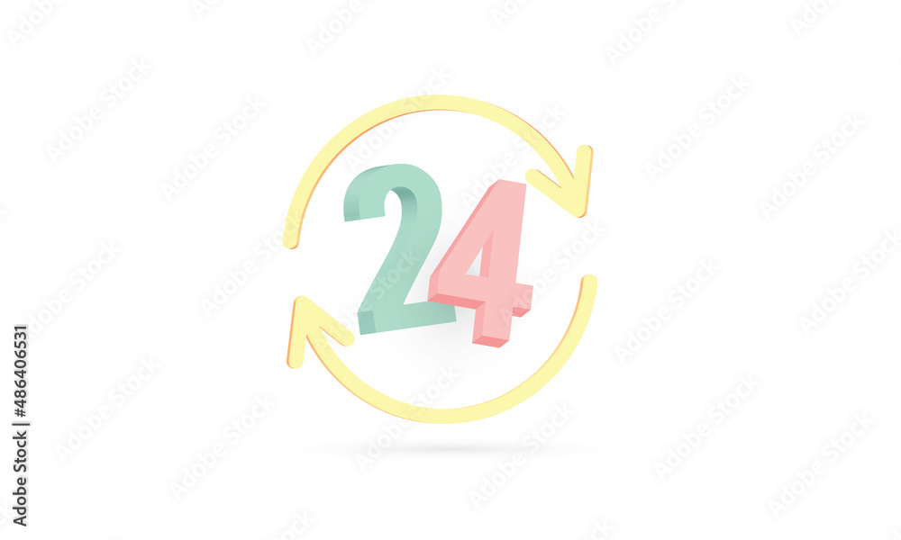 24 hours order execution or delivery service icon, 3d render illustration