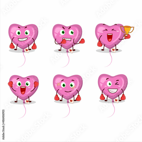 A sporty pink love balloonboxing athlete cartoon mascot design