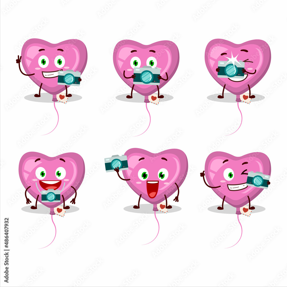 Photographer profession emoticon with pink love balloon cartoon character