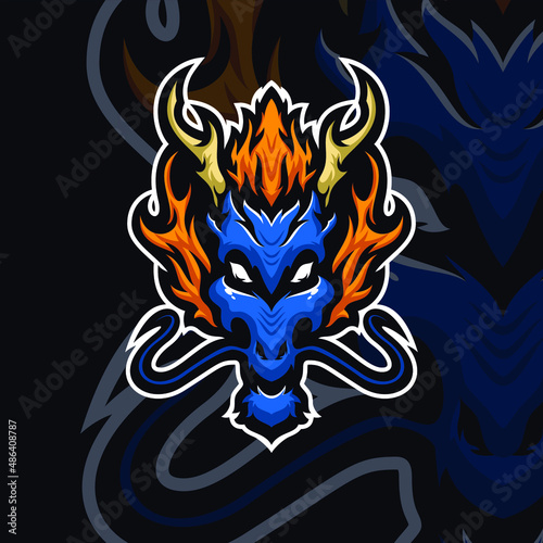 Fototapeta Naklejka Na Ścianę i Meble -  Blue dragon masscot logo esport premium vector