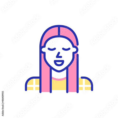 Cute student girl with long hair. Pixel perfect, editable stroke fun color avatar icon