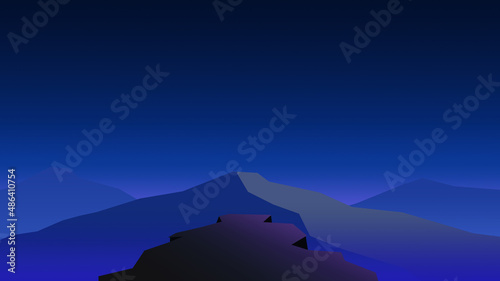 digital art of night view over beautiful mountain with blue starry sky, animated background, design and post card