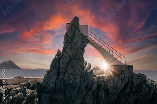 Foto Famous Mazatlan sea promenade, El Malecon, with ocean lookouts, tourist beaches and scenic landscapes