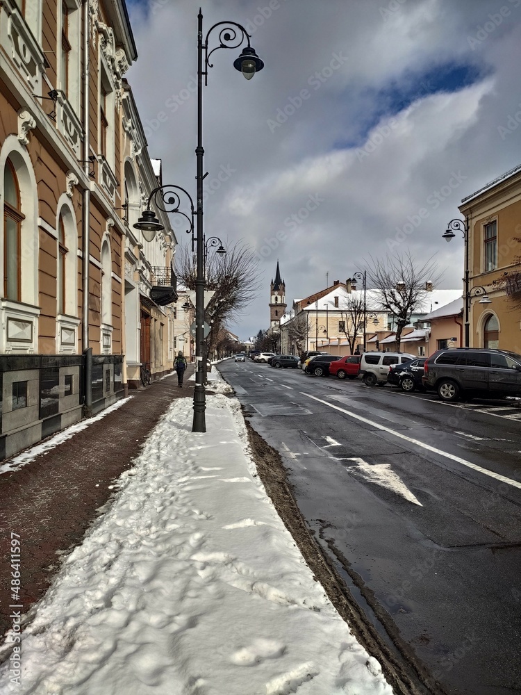 intrarea pe  strada  Gheorghe  Sincai ,Bistrita, in februarie 2022,Romania