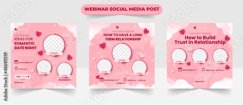 Set of love feminin fo women in pink social media post layout for online business live webinar invitation speakers course banner flyer poster template design