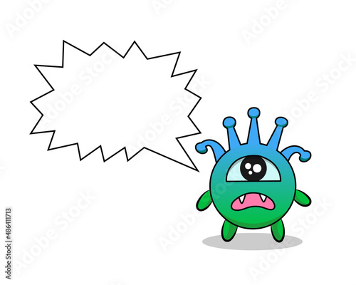 Green coronavirus with frame for text. COVID 19. Virus comic.