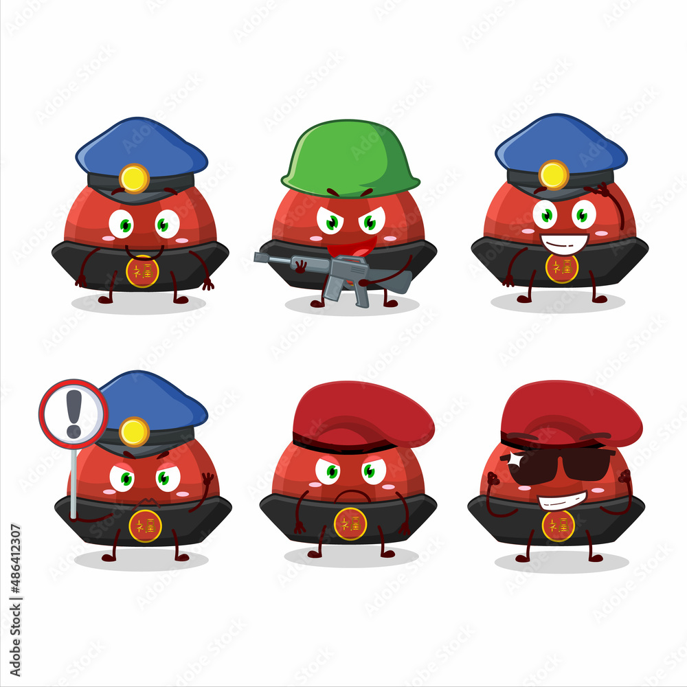 A dedicated Police officer of red chinese traditional hat mascot design style