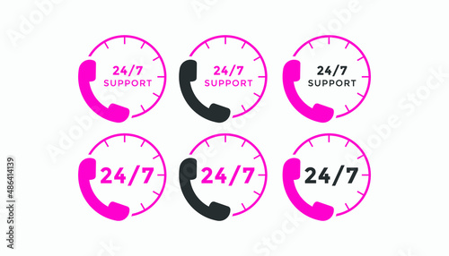 Set of 24 hours call center icon vector | 24 7 support icon sign button | call center symbol icon template 
