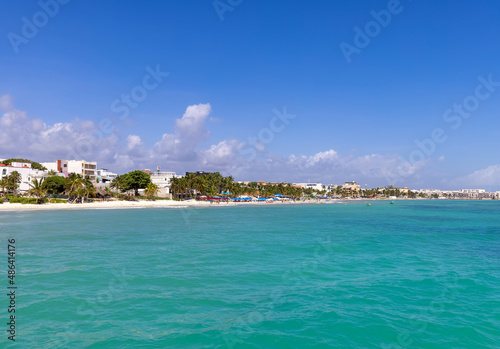 Fototapeta Naklejka Na Ścianę i Meble -  Scenic beaches, playas, and hotels of Playa del Carmen, a popular tourism destination for vacations and holidays on Mayan riviera.