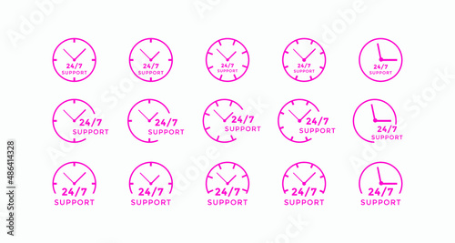 Set of 24 hours call center icon vector | 24 7 support icon sign button | call center symbol icon template
