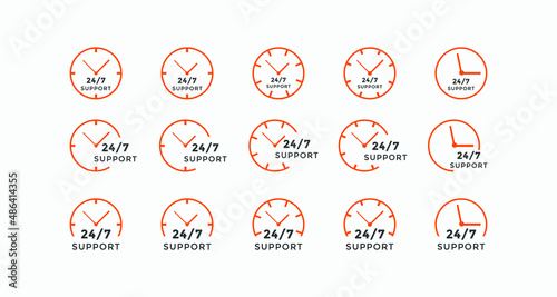 Set of 24 hours call center icon vector | 24 7 support icon sign button | call center symbol icon template
