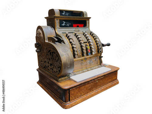 Vintage cash-desk isolated on white background with clipping path