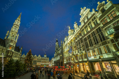 Brussels Grand place at twilight in christmas time, Belgium photo