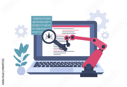 The concept of software and hardware testing automation. Vector illustration.