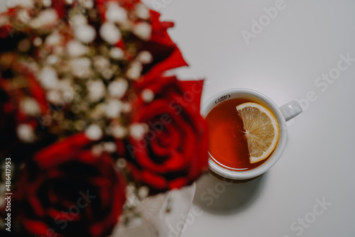 breakfast with red roses