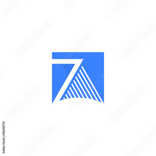 Blue 7 Bridge Steel Cable Metal Ropes in the square shape, Business Connected Trestle Logo Vector Design