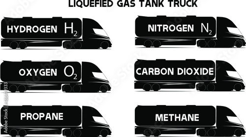vector emblems and logos of tank trucks monochrome for the delivery and transportation of liquefied gas 