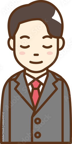A man in a suit with his head down.