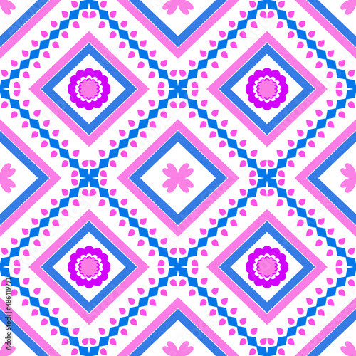 Ethnic Tribal Argyle Seamless Pattern. Traditional Boho Ikat Ornament of Doodle Rhombuses.Vector Colorful Background.