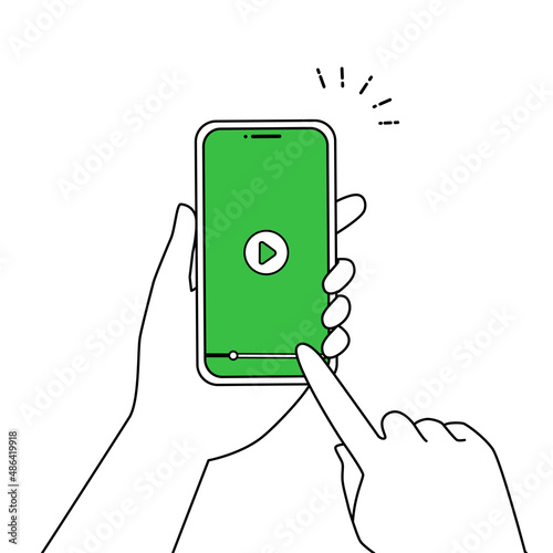 スマートフォンで動画を見る人のベクターイラスト