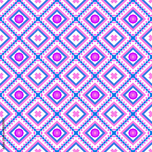 Ethnic Tribal Argyle Seamless Pattern. Traditional Boho Ikat Ornament of Doodle Rhombuses.Vector Colorful Background.